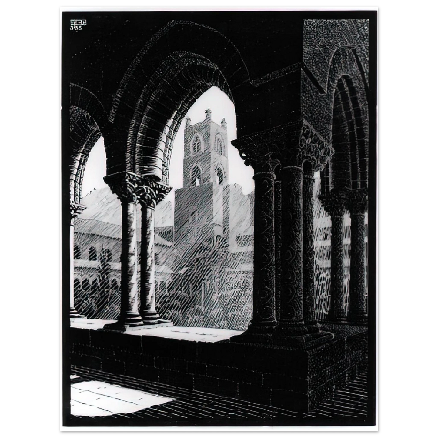 MC Escher - CLOISTER OF MONREALE SICILY Wall Art - 21x29.7 cm / 8x12" - Fine Art Poster - -