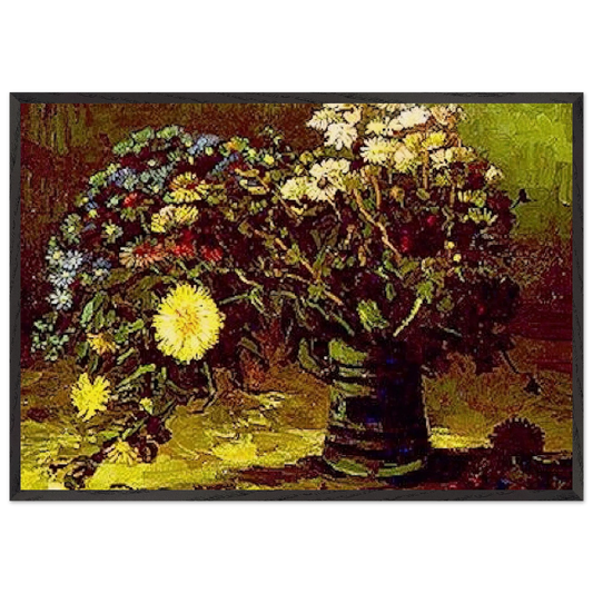 Vase with Daisies - Vincent van Gogh 70x100 cm / 28x40 inches Framed Art Print – Black Wooden Frame