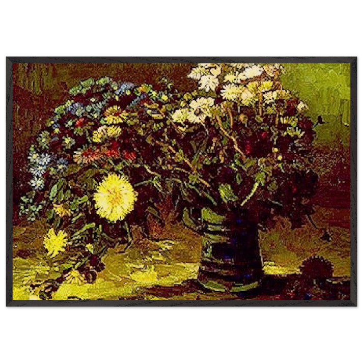 Vase with Daisies - Vincent van Gogh 70x100 cm / 28x40 inches Framed Art Print – Black Wooden Frame