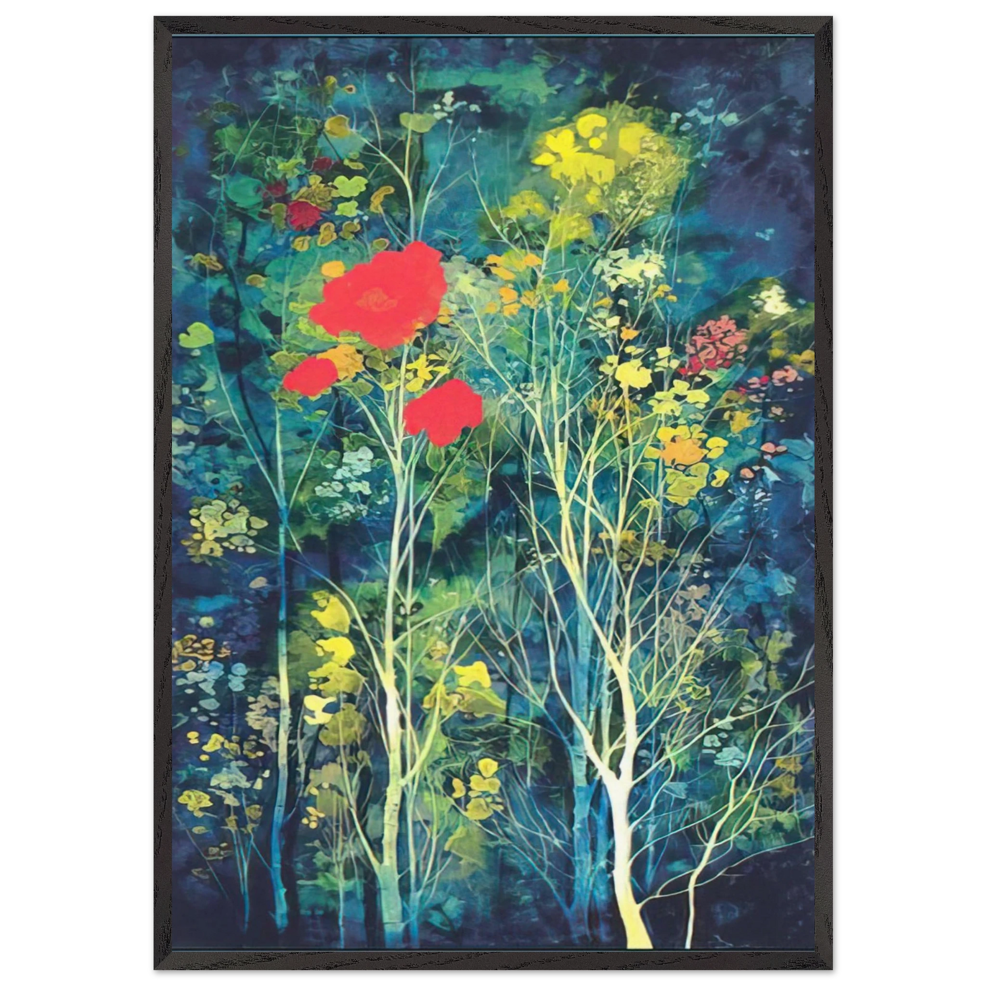 Poppies and Flowers - Eyvind Earle Framed Art Print – Black Wooden Frame - Default Title - -Framed Art Print