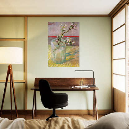 Blossoming Almond Branch in a Glass - Vincent van Gogh Brushed Aluminum Print - 70x100 cm / 28x40 inches | Vincent van Gogh Aluminum Print | Vincent van Gogh Prints