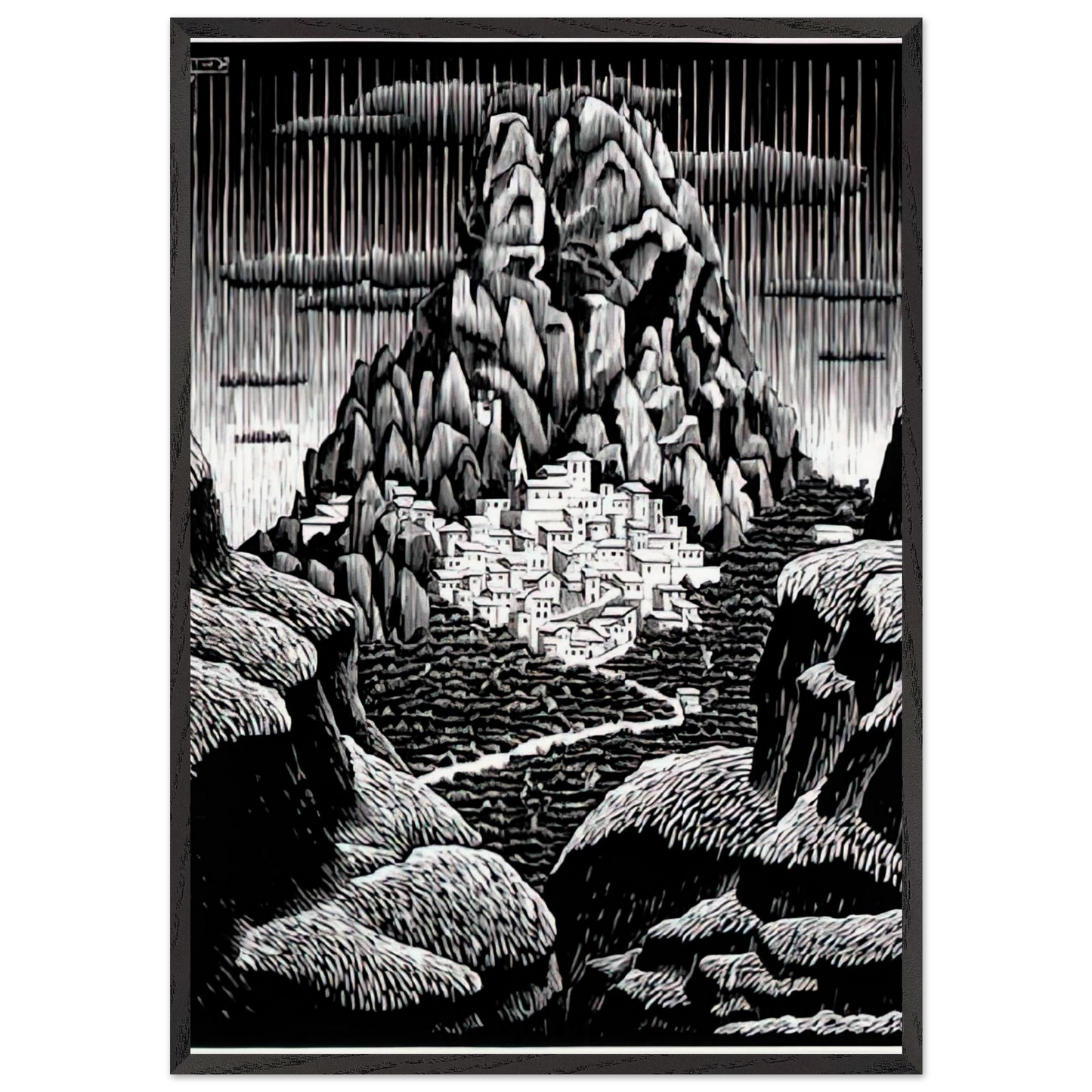 PENTEDATTIO CALABRIA JANUARY 1930 1930 - MC Escher Framed Art Print – Black Wooden Frame - Default Title - -Framed Art Print