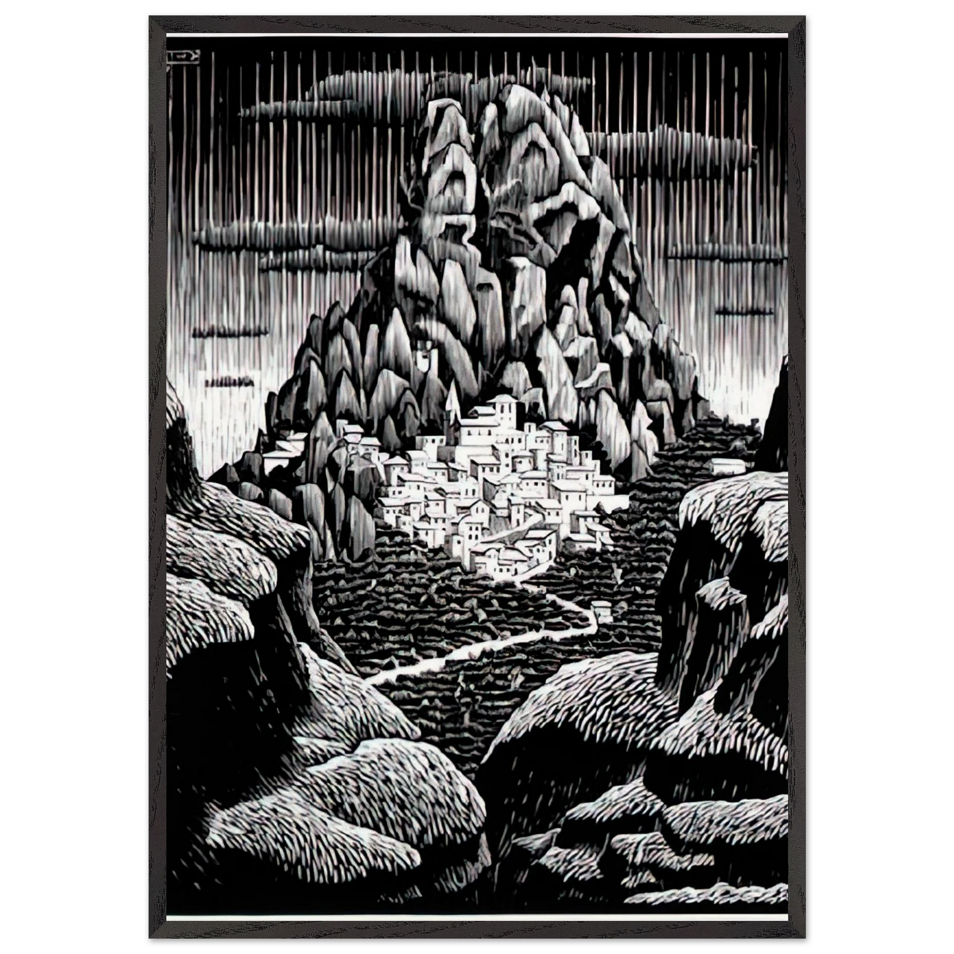 PENTEDATTIO CALABRIA JANUARY 1930 1930 - MC Escher Framed Art Print – Black Wooden Frame - Default Title - -Framed Art Print