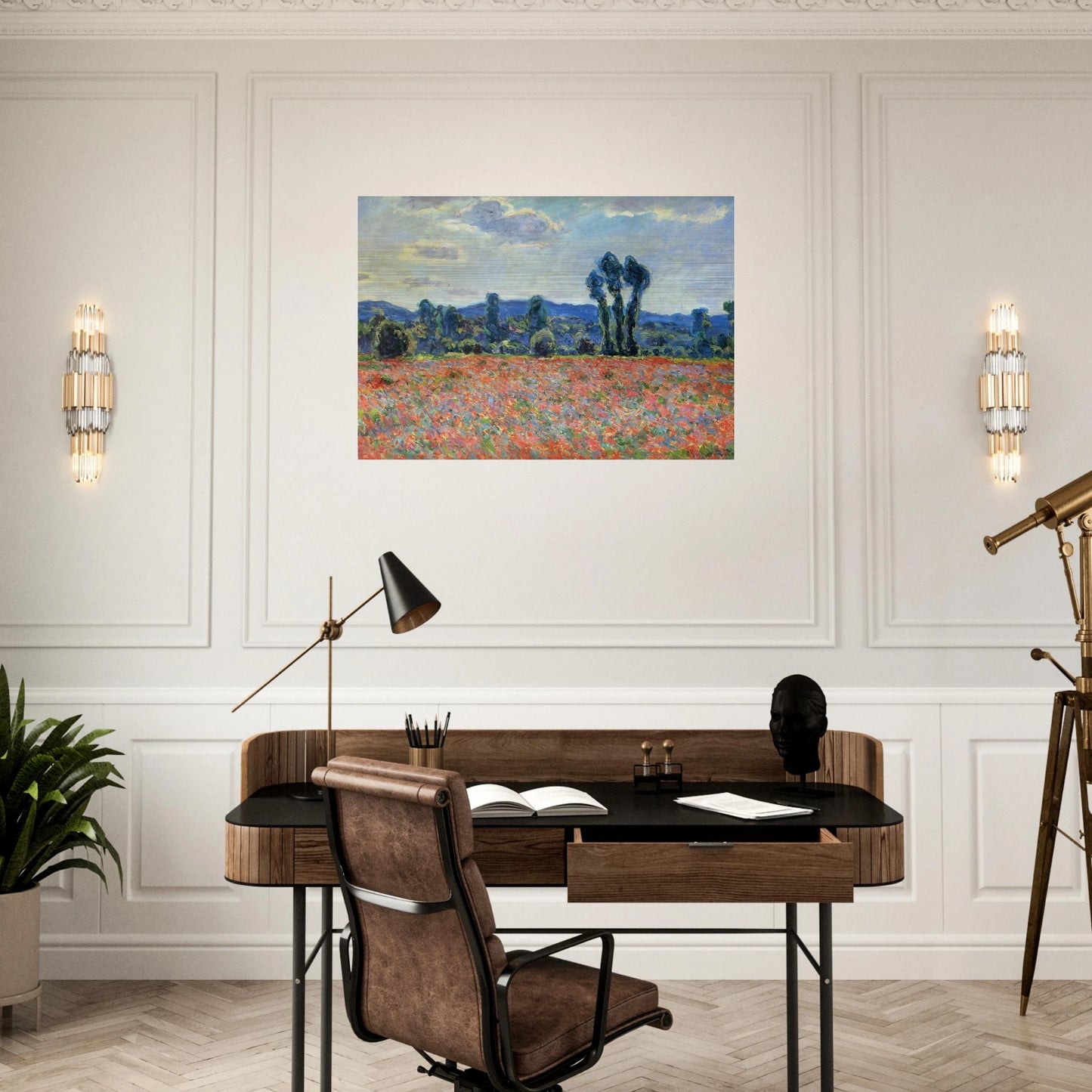 Poppy Field in Giverny - claude monet Brushed Aluminum Print - 70x100 cm / 28x40 inches | claude monet Aluminum Print | claude monet Prints