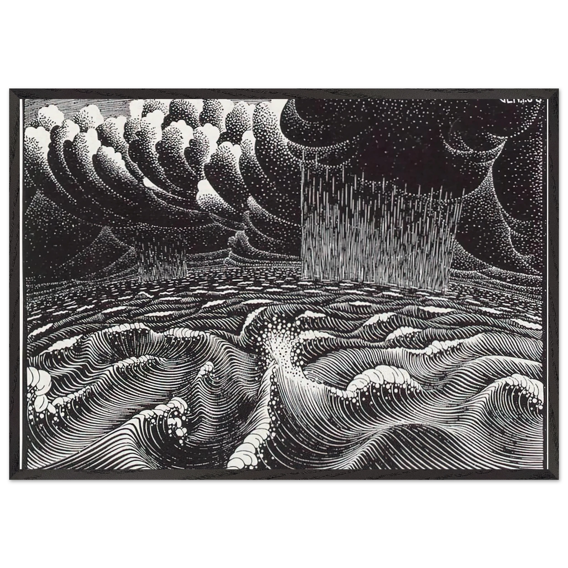 THE 2ND DAY OF THE CREATION - MC Escher Framed Art Print – Black Wooden Frame - Default Title - -Framed Art Print