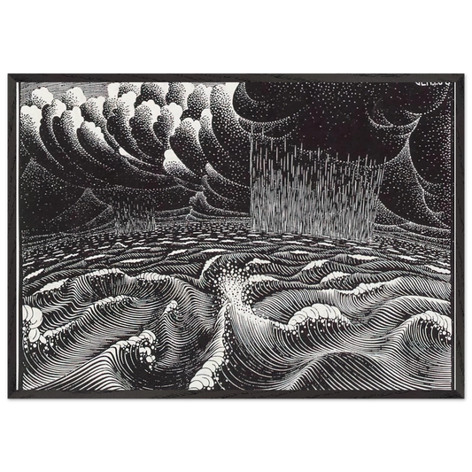 THE 2ND DAY OF THE CREATION - MC Escher Framed Art Print – Black Wooden Frame - Default Title - -Framed Art Print