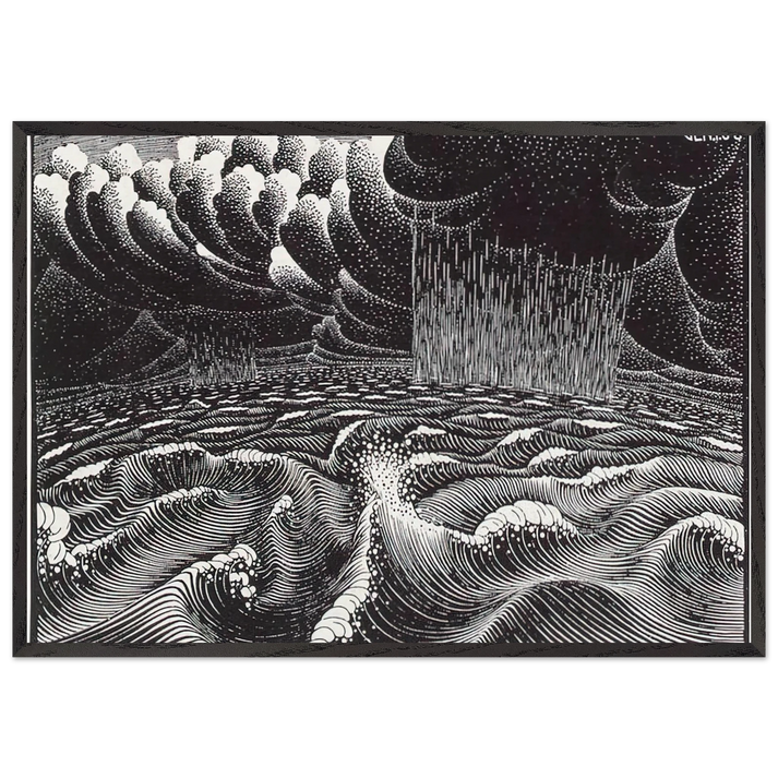 THE 2ND DAY OF THE CREATION - MC Escher 70x100 cm / 28x40 inches Framed Art Print – Black Wooden Frame | Maurits Cornelis Escher Prints
