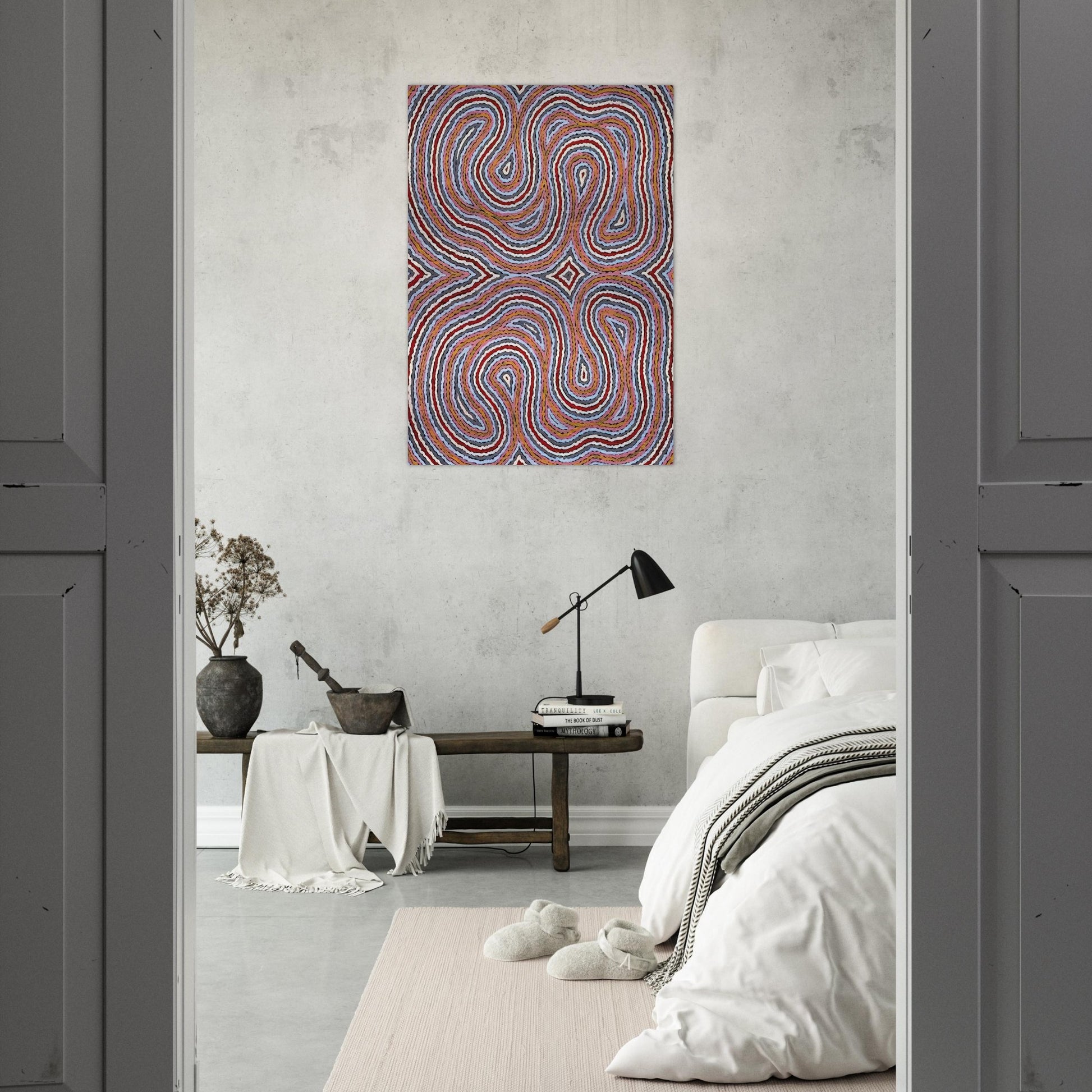 Untitled Narripi Worm Dreaming - 1996 - Clifford Possum Tjapaltjarri Brushed Aluminum Print - 70x100 cm / 28x40 inches | Clifford Possum Tjapaltjarri Aluminum Print | Clifford Possum Tjapaltjarri Prints