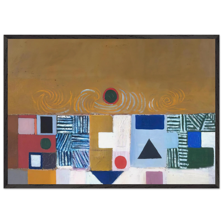 SQUARE MOTIF BLUE AND GOLD THE ECLIPSE 1950 - Victor Pasmore 70x100 cm / 28x40 inches Framed Art Print – Black Wooden Frame
