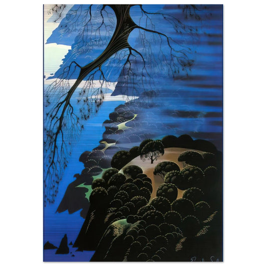 Mystical Coastline - Eyvind Earle Brushed Aluminum Print - 70x100 cm / 28x40 inches | Eyvind Earle Aluminum Print | Eyvind Earle Prints