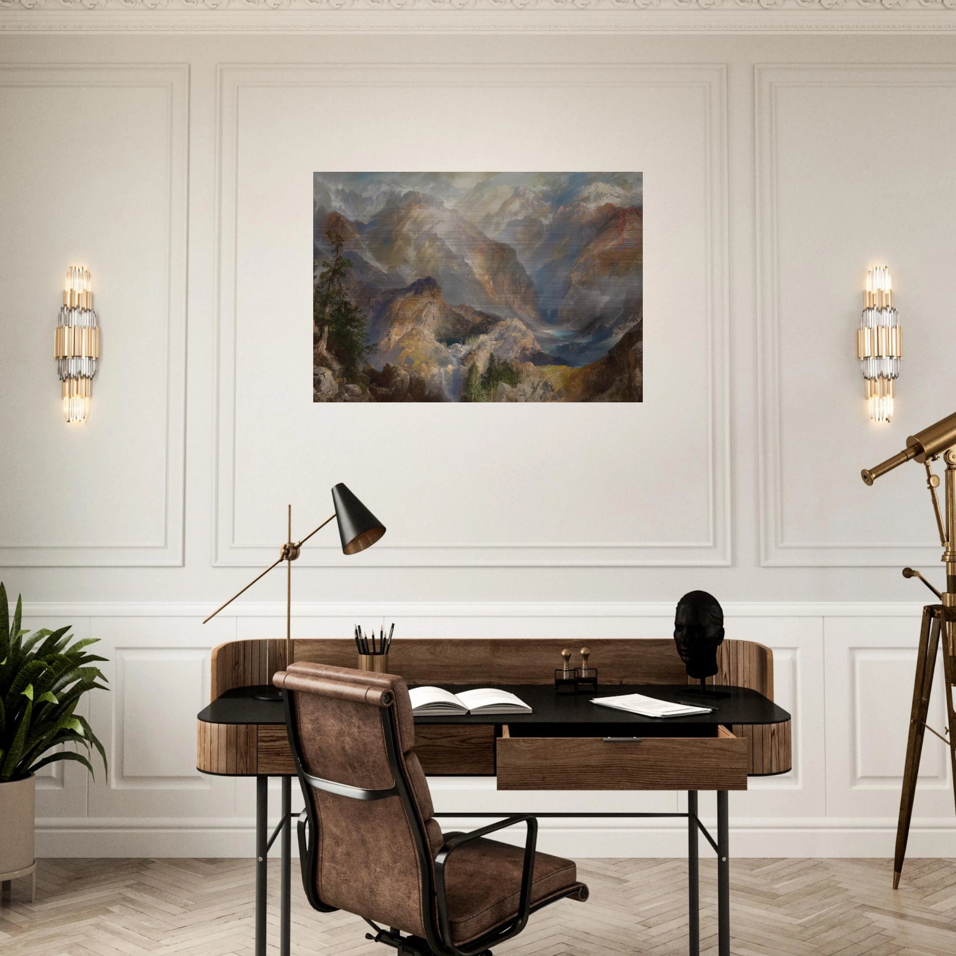 Morning in the Sierras - Thomas Moran Brushed Aluminum Print - 70x100 cm / 28x40 inches | Thomas Moran Aluminum Print | Thomas Moran Prints