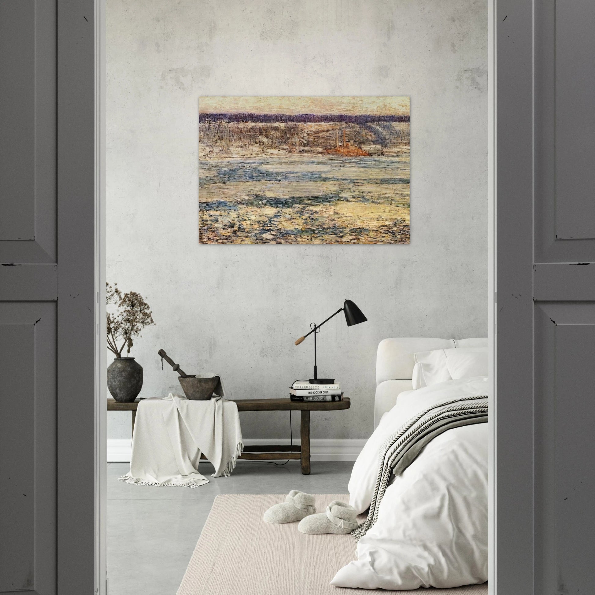 Ice on the Hudson - Childe Hassam Brushed Aluminum Print - 70x100 cm / 28x40 inches | Childe Hassam Aluminum Print | Childe Hassam Prints