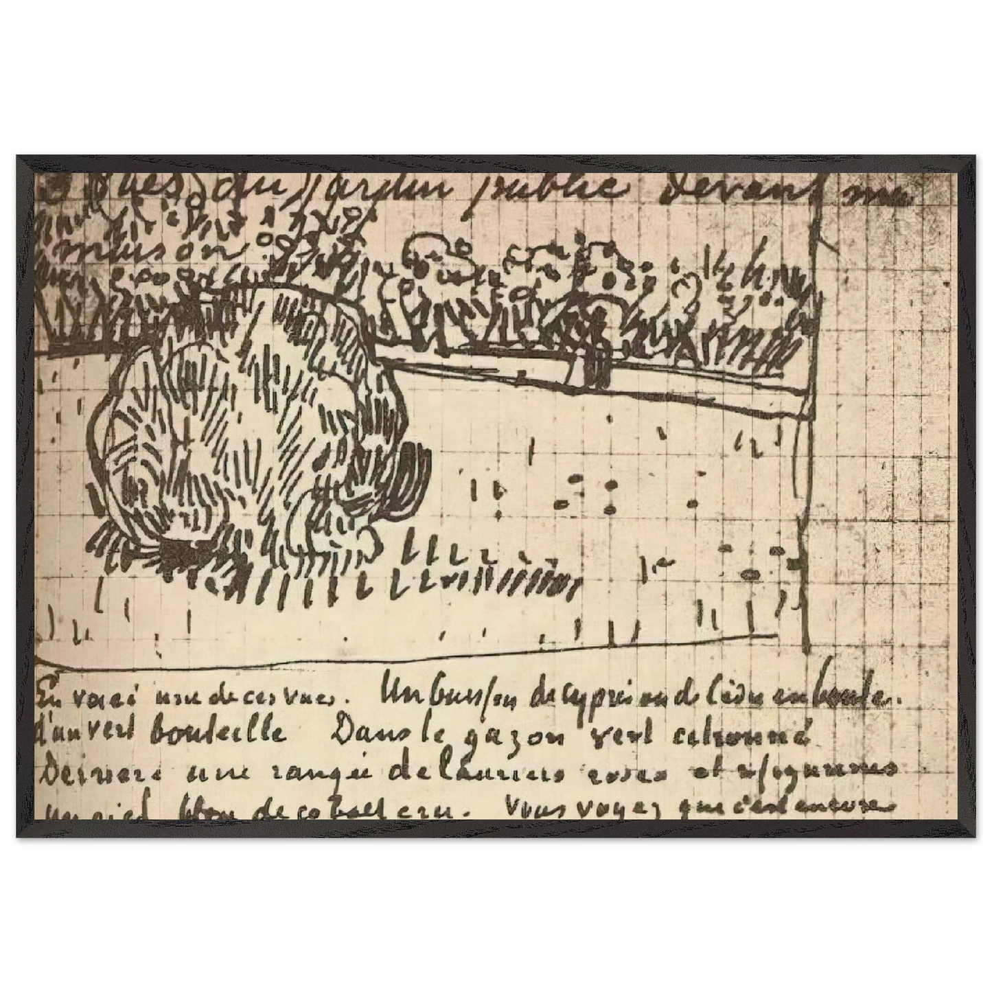 Round Clipped Shrub in the Public Garden - Vincent van Gogh Framed Art Print – Black Wooden Frame - Default Title - -Framed Art Print