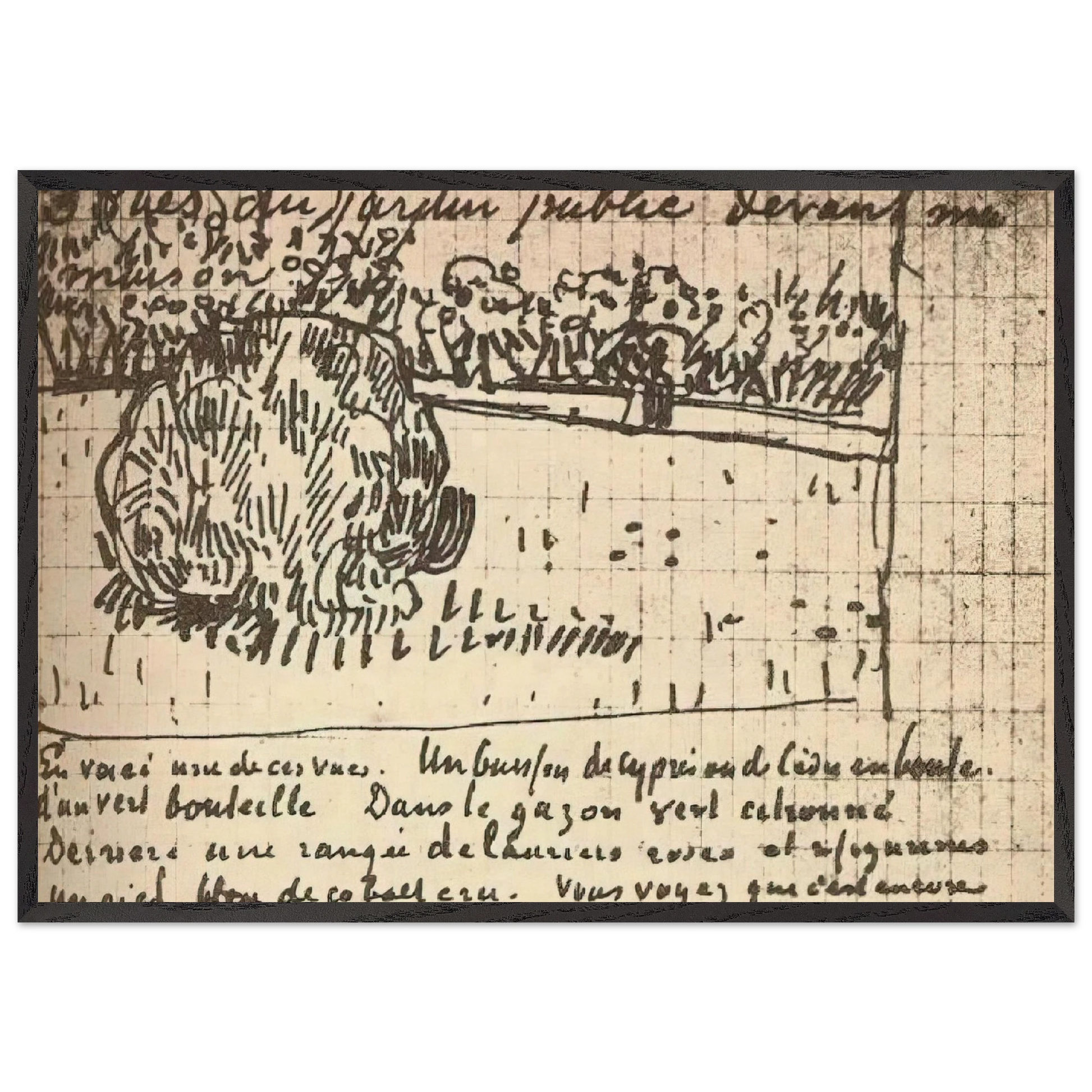 Round Clipped Shrub in the Public Garden - Vincent van Gogh Framed Art Print – Black Wooden Frame - Default Title - -Framed Art Print