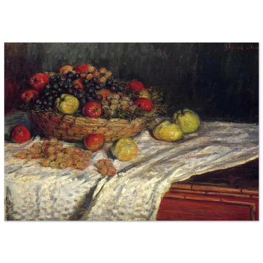 Fruit Basket with Apples and Grapes - claude monet Brushed Aluminum Print - 70x100 cm / 28x40 inches | claude monet Aluminum Print | claude monet Prints