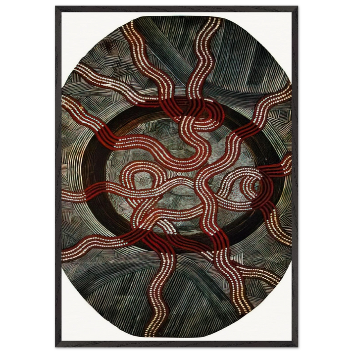 Untitled Snake Dreaming - 1972 - Clifford Possum Tjapaltjarri 70x100 cm / 28x40 inches Framed Art Print – Black Wooden Frame