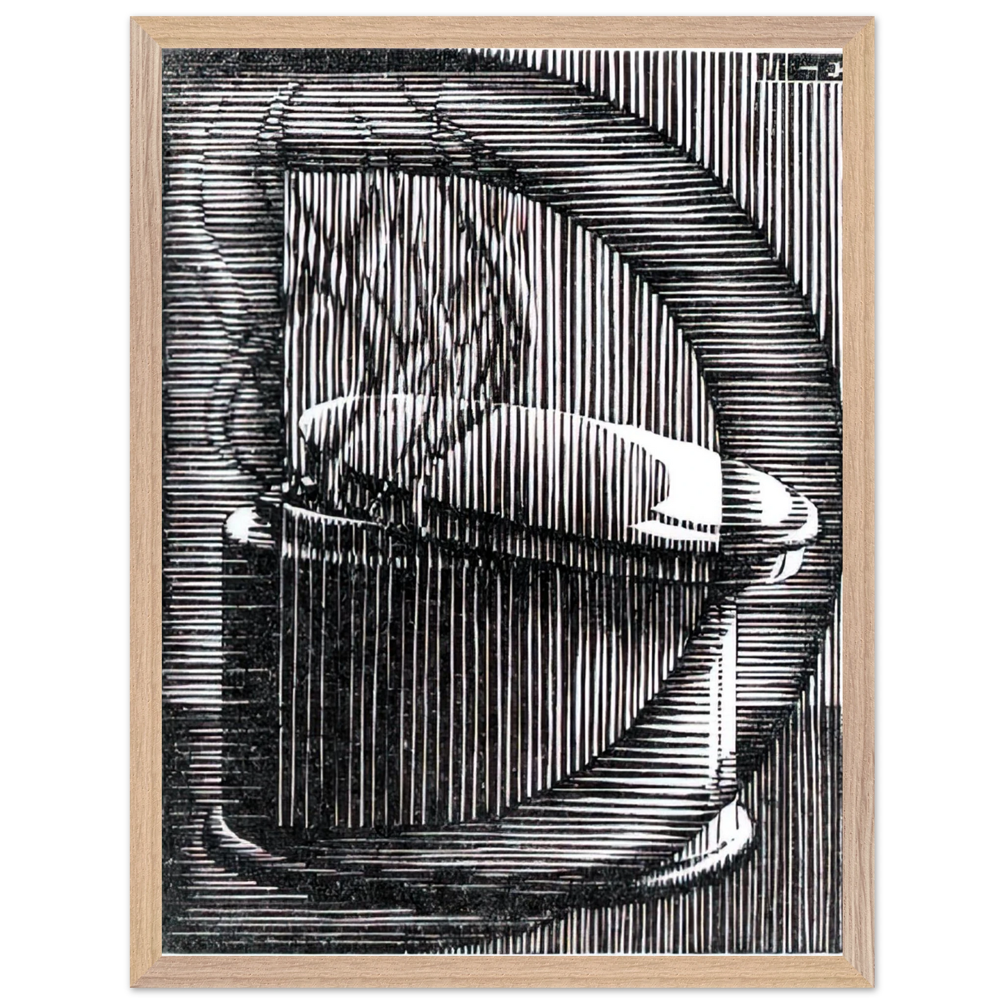 MC Escher - INITIAL D Wall Art - 60x80 cm / 24x32 inches - Premium Wooden Framed Poster With Fine Art Paper - Wood frame