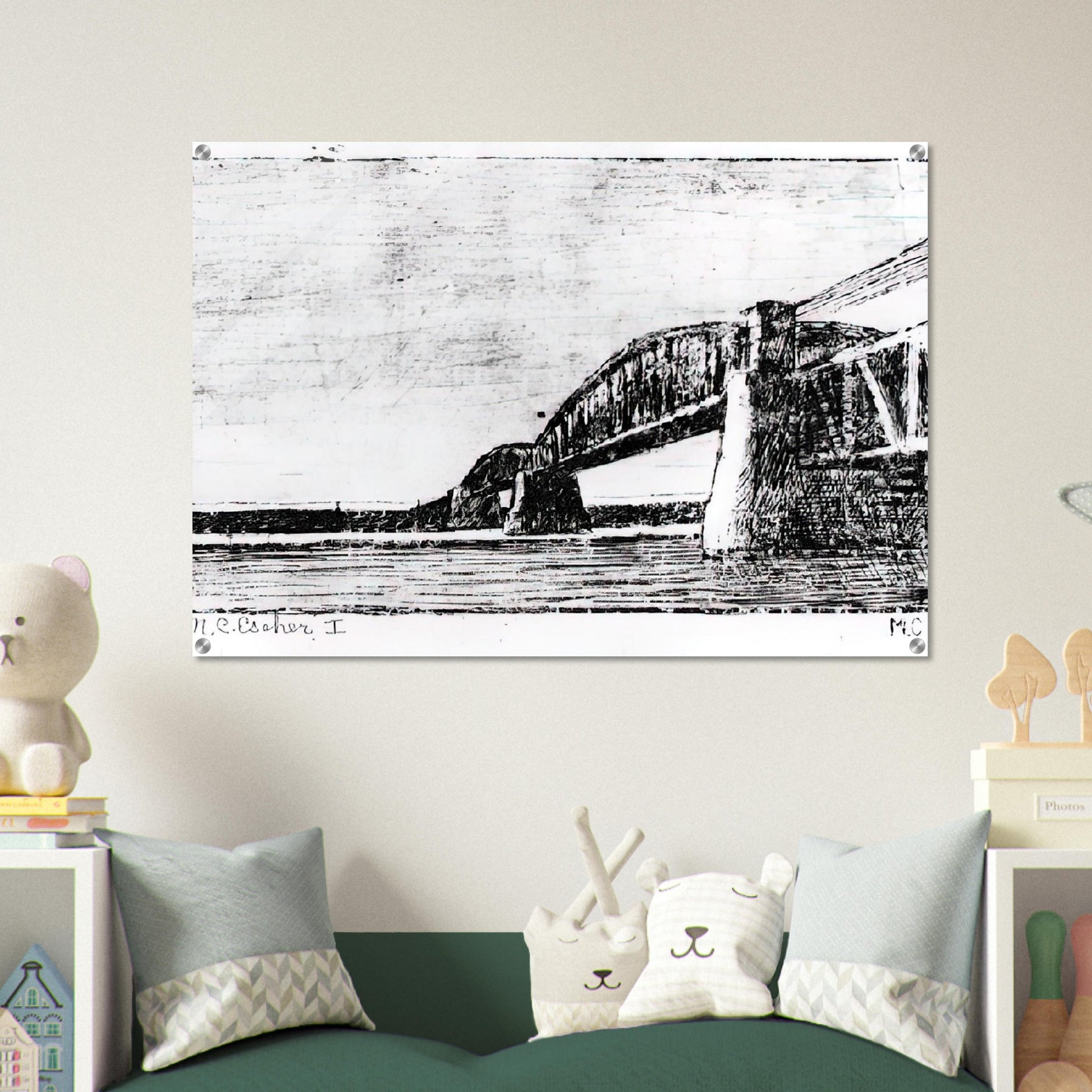 RAILWAY BRIDGE OOSTERBEEK - MC Escher Acrylic Print - 70x100 cm / 28x40″ inches | MC Escher Wall Art | MC Escher Prints