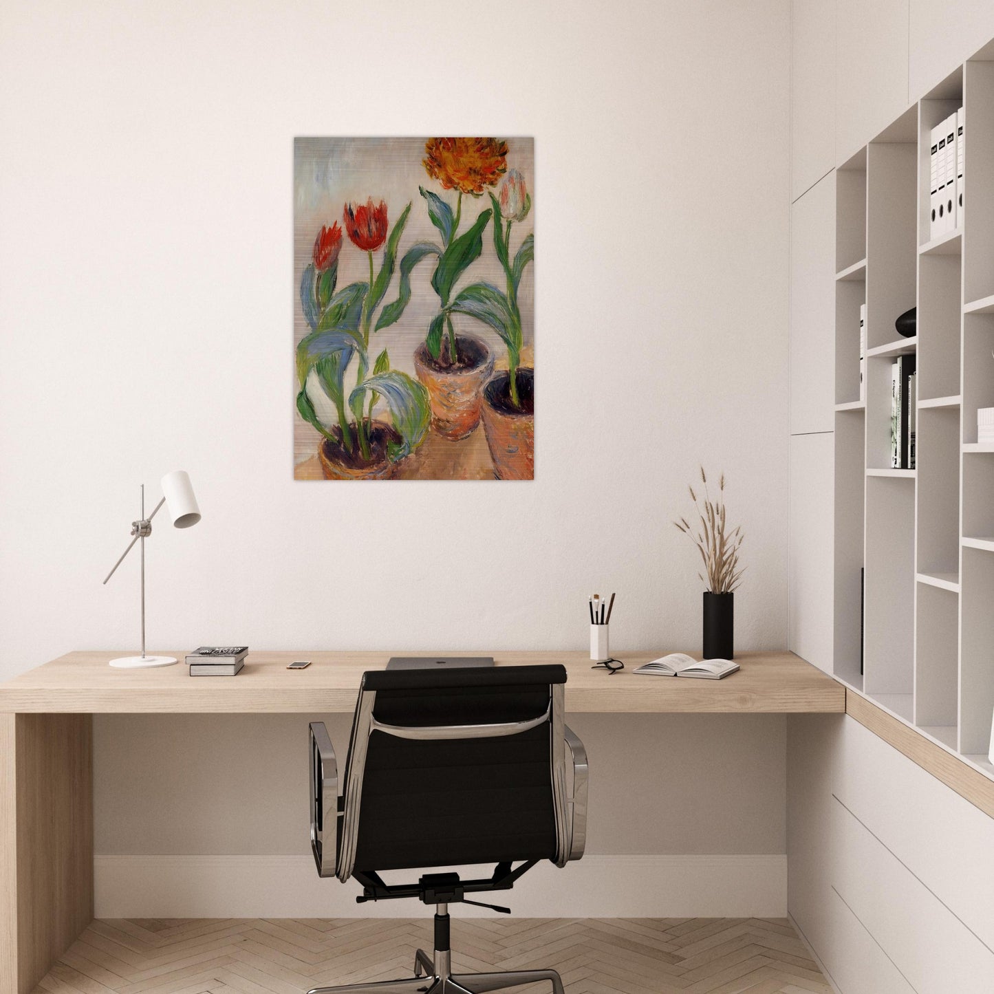 Three Pots of Tulips - claude monet Brushed Aluminum Print - 70x100 cm / 28x40 inches | claude monet Aluminum Print | claude monet Prints