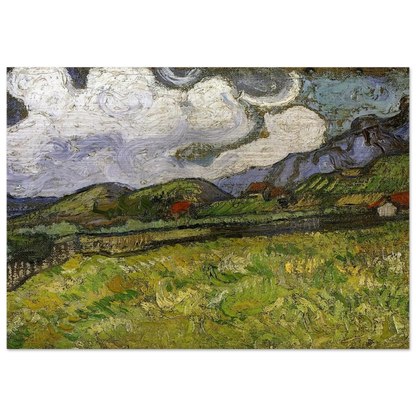 Wheat Field behind Saint-Paul Hospital with a Reaper - Vincent van Gogh Brushed Aluminum Print - 70x100 cm / 28x40 inches | Vincent van Gogh Aluminum Print | Vincent van Gogh Prints