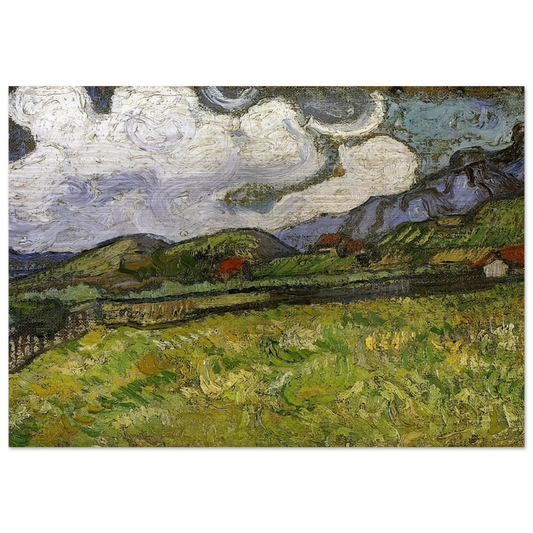 Wheat Field behind Saint-Paul Hospital with a Reaper - Vincent van Gogh Brushed Aluminum Print - 70x100 cm / 28x40 inches | Vincent van Gogh Aluminum Print | Vincent van Gogh Prints