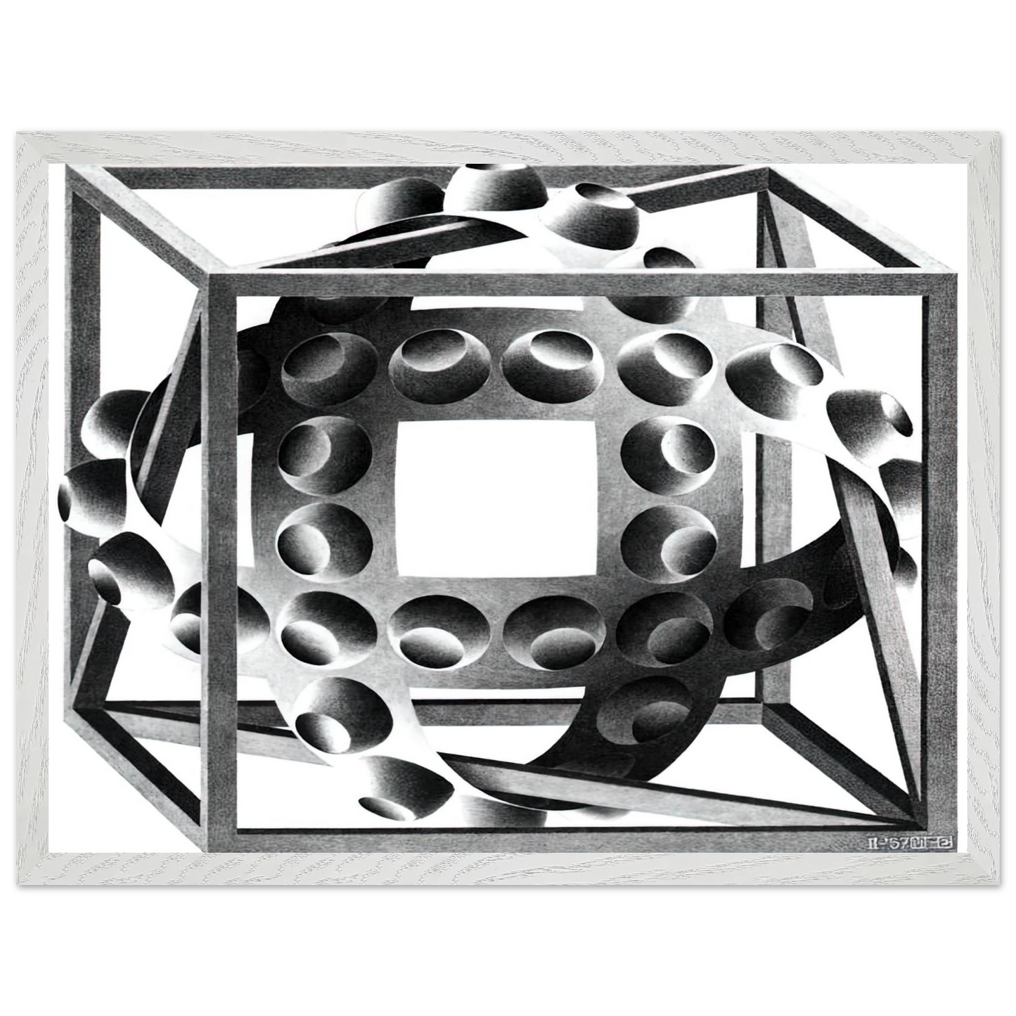 MC Escher - CUBE WITH MAGIC RIBBONS Wall Art - 60x80 cm / 24x32 inches - Premium Wooden Framed Poster With Fine Art Paper - Wood frame