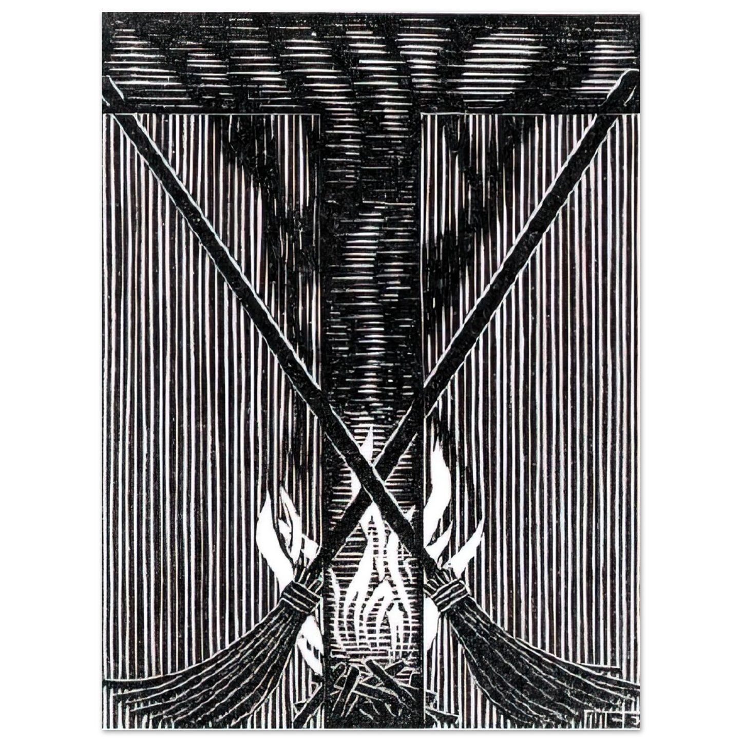 MC Escher - INITIAL T Wall Art - 60x80 cm / 24x32 inches - Premium Wooden Framed Poster With Fine Art Paper - Black frame