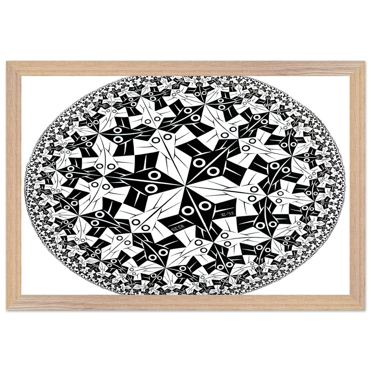 MC Escher - CIRCLE LIMIT I Wall Art - 60x80 cm / 24x32 inches - Premium Wooden Framed Poster With Fine Art Paper - Wood frame