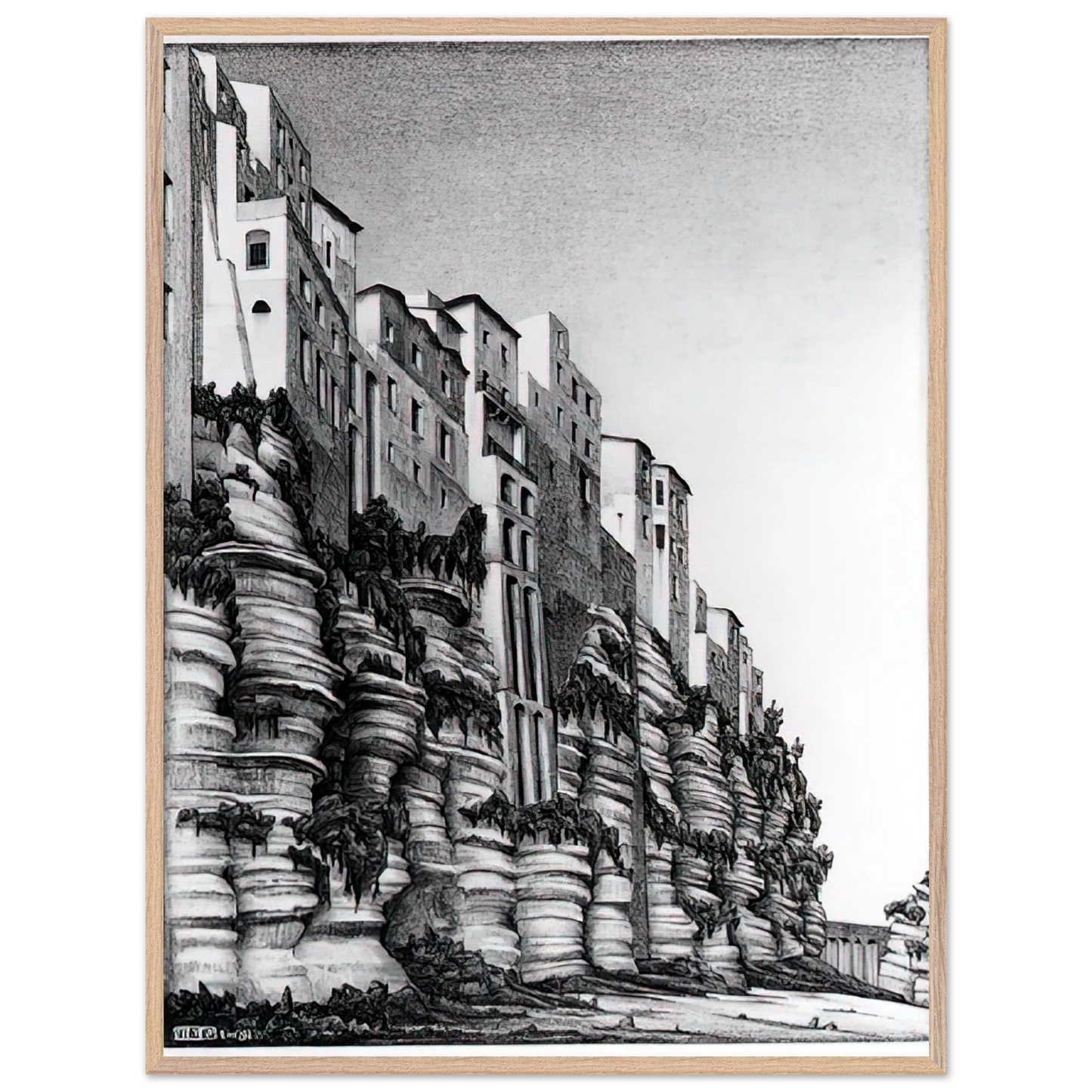 MC Escher - TROPEA CALABRIA Wall Art - 21x29.7 cm / 8x12" - Premium Wooden Framed Poster With Fine Art Paper - Wood frame