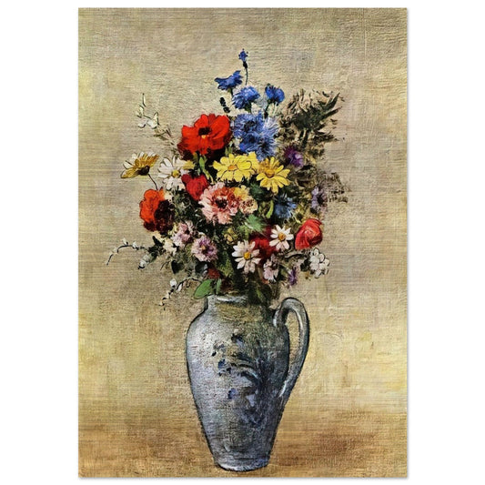 FLOWERS IN A VASE WITH ONE HANDLE - Odilon Redon Brushed Aluminum Print - 70x100 cm / 28x40 inches | Odilon Redon Aluminum Print | Odilon Redon Prints