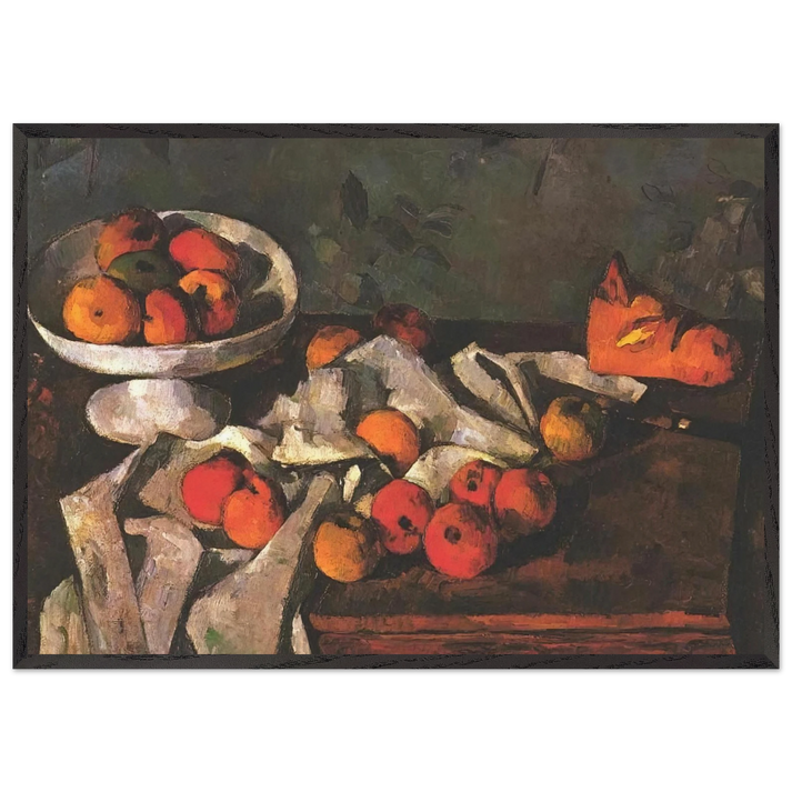 Still life with a fruit dish and apples - Paul Cezanne 70x100 cm / 28x40 inches Framed Art Print – Black Wooden Frame