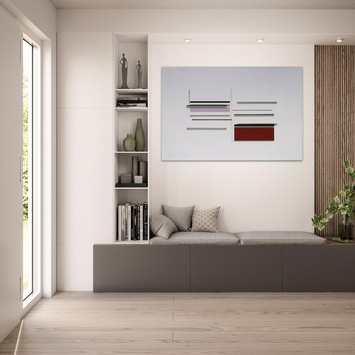 Abstract in White, Black, Indian and Lilac - 1957 - Victor Pasmore Art Prints - 100x150 cm / 40x60″ inches | Victor Pasmore Poster | Victor Pasmore Prints
