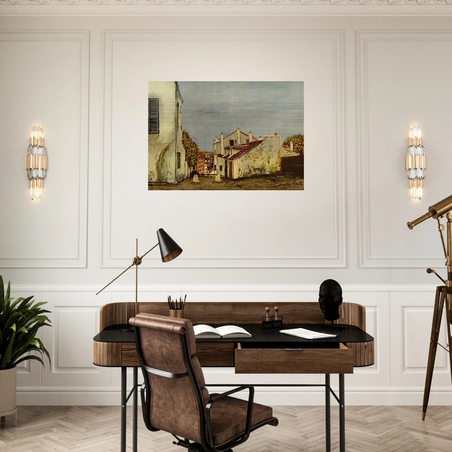 HOUSES IN MONTMARTRE - Maurice Utrillo Brushed Aluminum Print - 70x100 cm / 28x40 inches | Maurice Utrillo Aluminum Print | Maurice Utrillo Prints