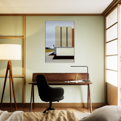 Boat and Grain Elevators No. 2 - 1942 - Ralston Crawford Brushed Aluminum Print - 70x100 cm / 28x40 inches | Ralston Crawford Aluminum Print | Ralston Crawford Prints