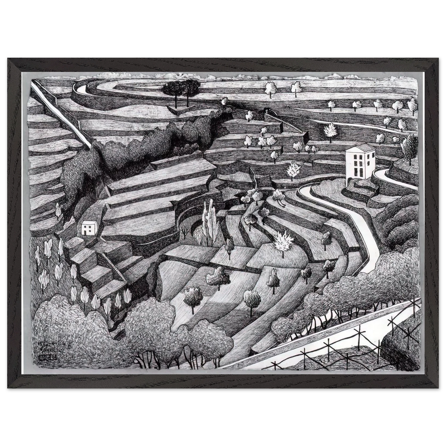 MC Escher - RAVELLO II Wall Art - 60x80 cm / 24x32 inches - Premium Wooden Framed Poster With Fine Art Paper - Black frame