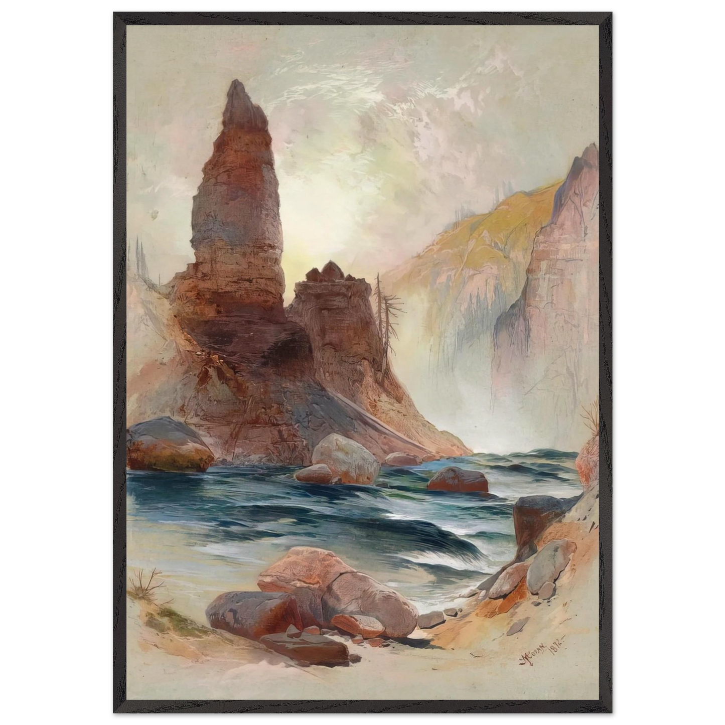 Tower Falls Yellowstone - Thomas Moran Framed Art Print – Black Wooden Frame - Default Title - -Framed Art Print