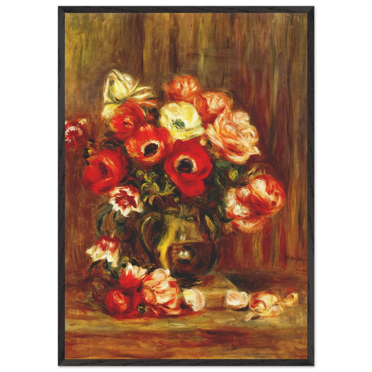 Still life with anemones - Pierre-Auguste Renoir 70x100 cm / 28x40 inches Framed Art Print – Black Wooden Frame