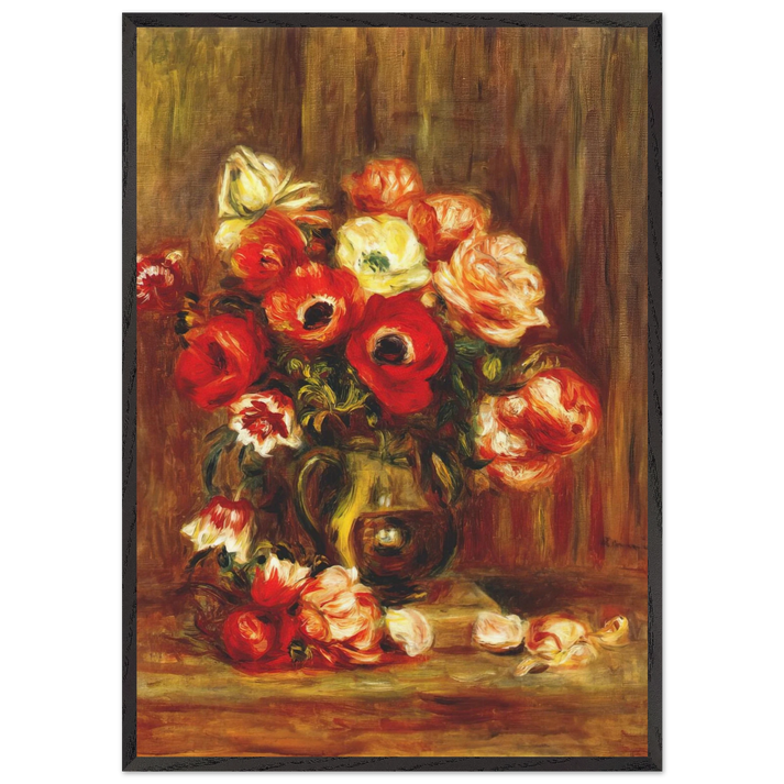 Still life with anemones - Pierre-Auguste Renoir 70x100 cm / 28x40 inches Framed Art Print – Black Wooden Frame
