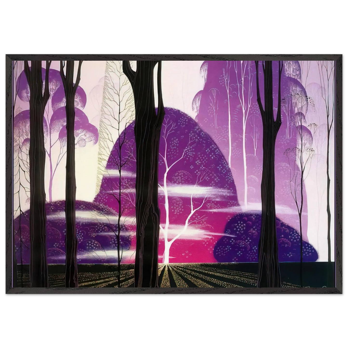 Purple Dawn - Eyvind Earle Framed Art Print – Black Wooden Frame - Default Title - -Framed Art Print