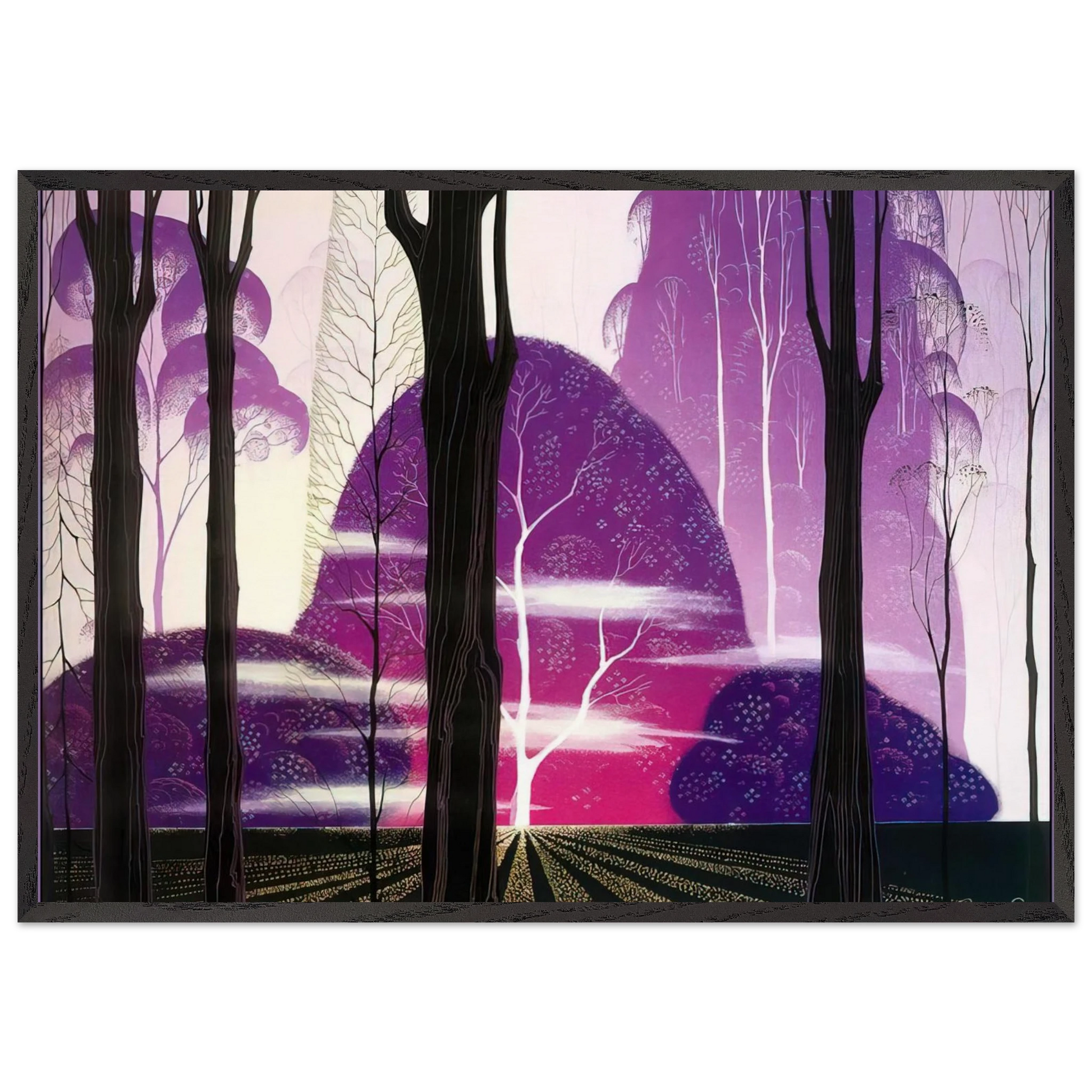 Purple Dawn - Eyvind Earle Framed Art Print – Black Wooden Frame - Default Title - -Framed Art Print