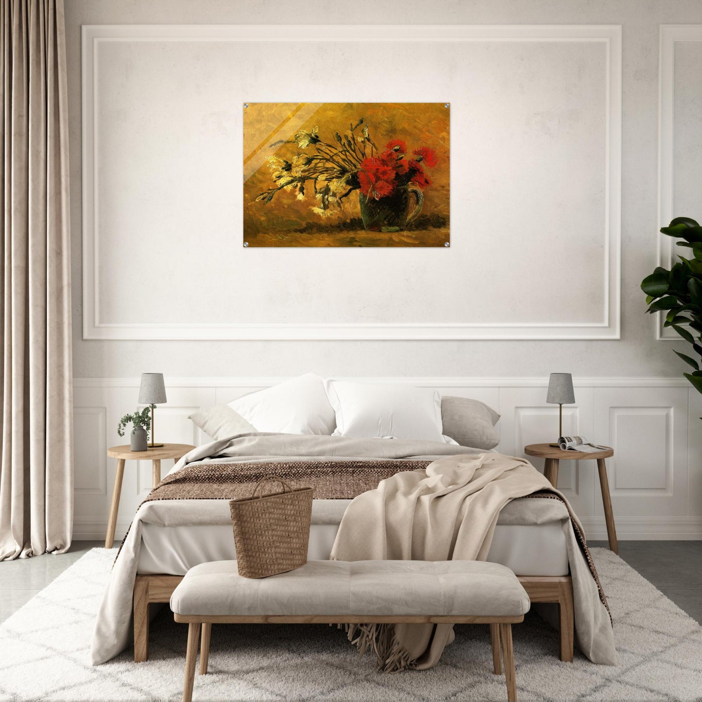 Vase with Red and White Carnations on a Yellow Background - Vincent van Gogh Acrylic Print - 70x100 cm / 28x40″ inches