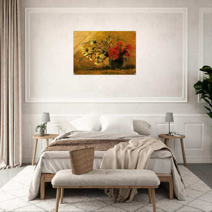 Vase with Red and White Carnations on a Yellow Background - Vincent van Gogh Acrylic Print - 70x100 cm / 28x40″ inches