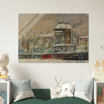 MOULIN DE LA GALETTE UNDER THE SNOW 1 - Maurice Utrillo Acrylic Print - 70x100 cm / 28x40″ inches | Maurice Utrillo Wall Art | Maurice Utrillo Prints