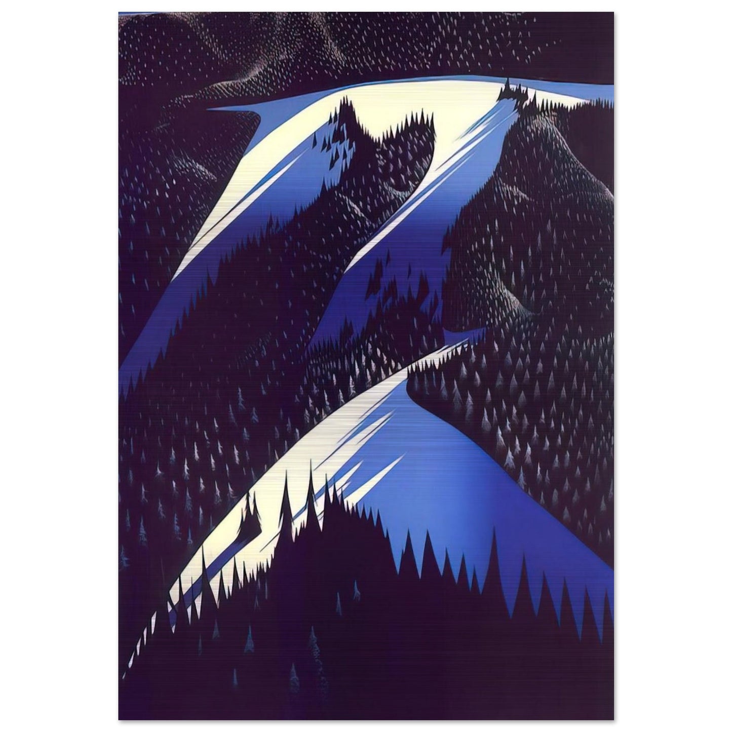 Black Evergreen Forest - Eyvind Earle Brushed Aluminum Print - 70x100 cm / 28x40 inches | Eyvind Earle Aluminum Print | Eyvind Earle Prints