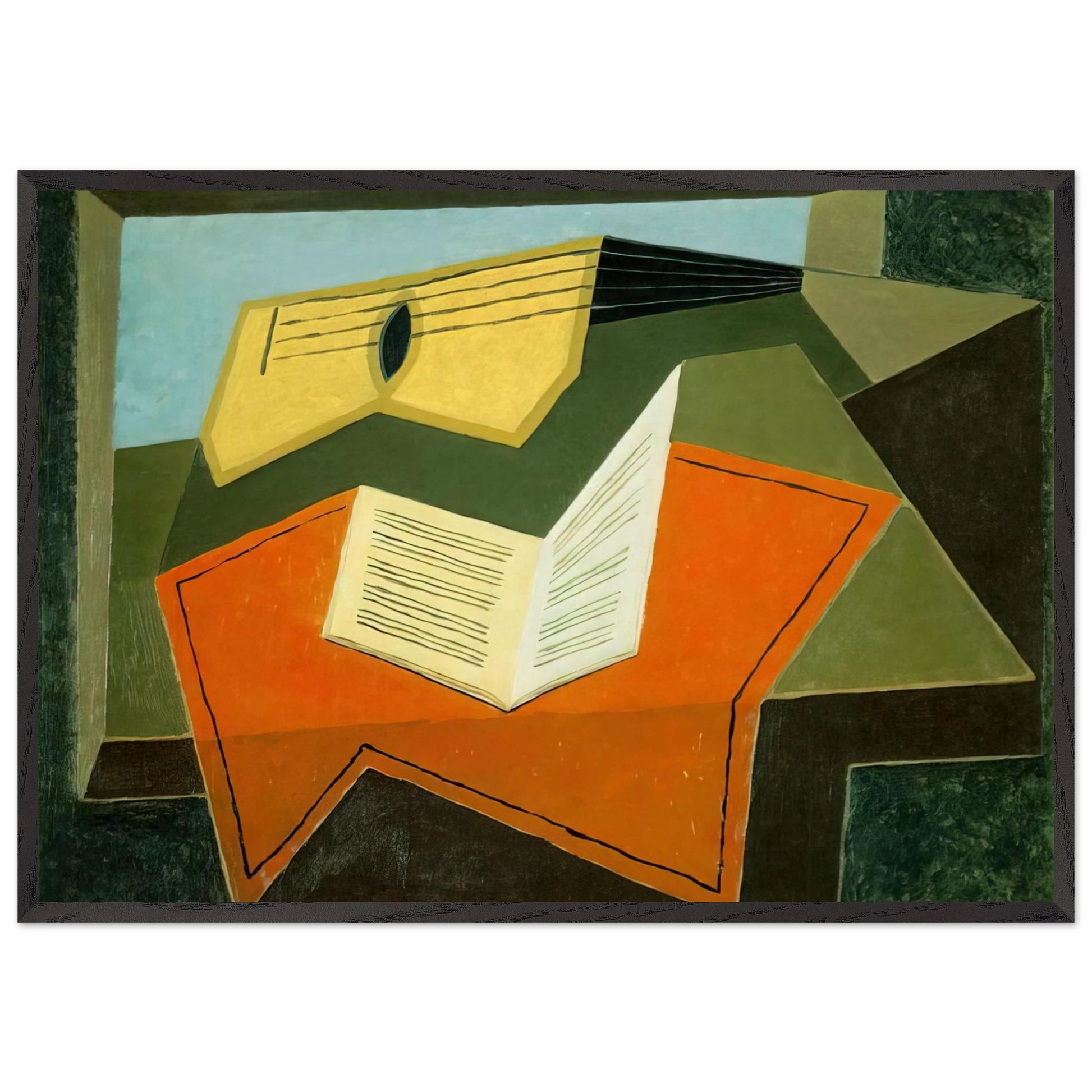 GUITAR AND MUSIC PAPER 1927 - Juan Gris Framed Art Print – Black Wooden Frame - Default Title - -Framed Art Print