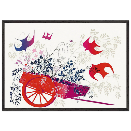 Red Wagon  Foliage - Eyvind Earle Framed Art Print – Black Wooden Frame - Default Title - -Framed Art Print