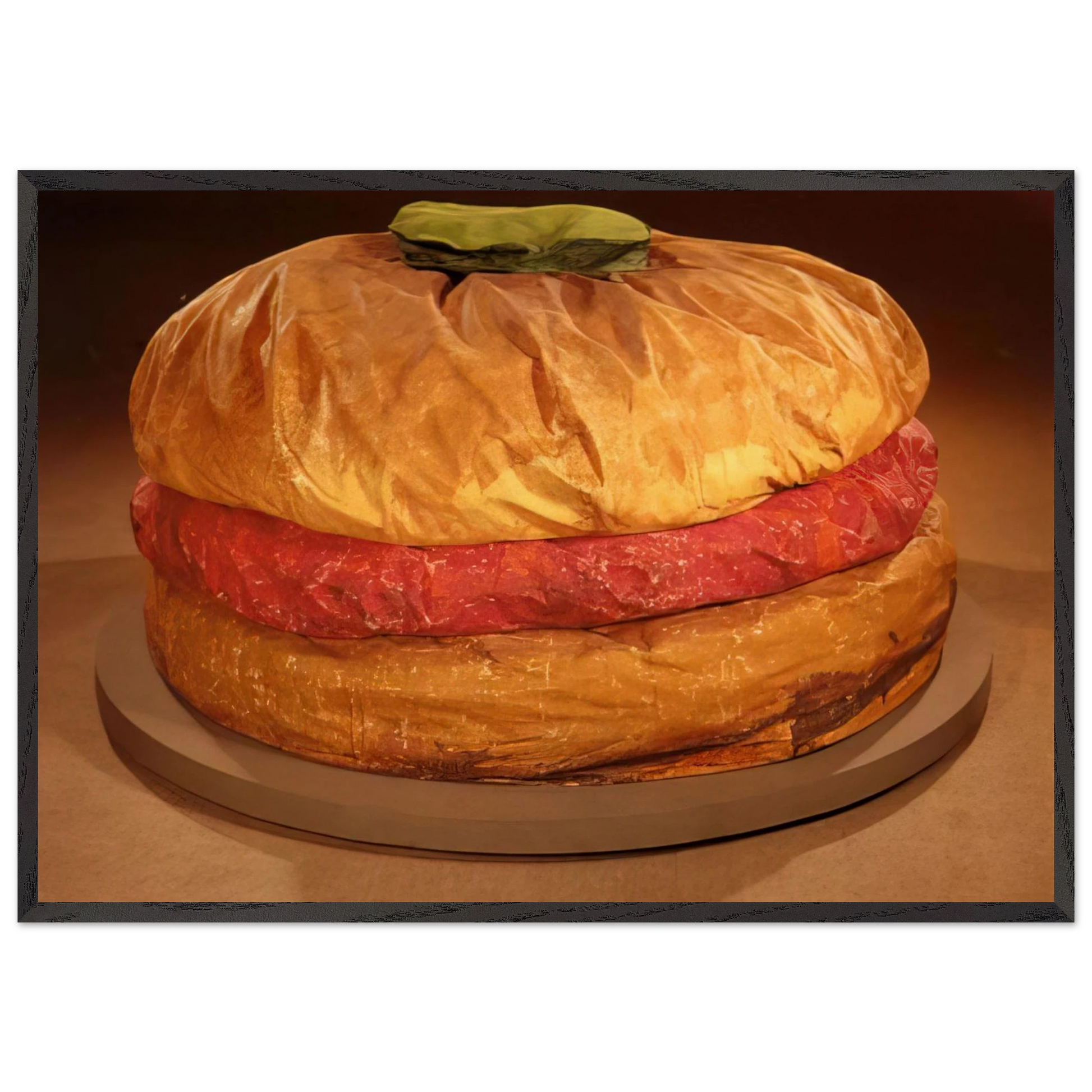 FLOOR BURGER GIANT HAMBURGER 1962 - Claes Oldenburg Framed Art Print – Black Wooden Frame - Default Title - -Framed Art Print