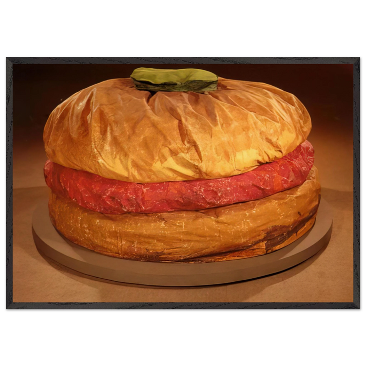 FLOOR BURGER GIANT HAMBURGER 1962 - Claes Oldenburg 70x100 cm / 28x40 inches Framed Art Print – Black Wooden Frame