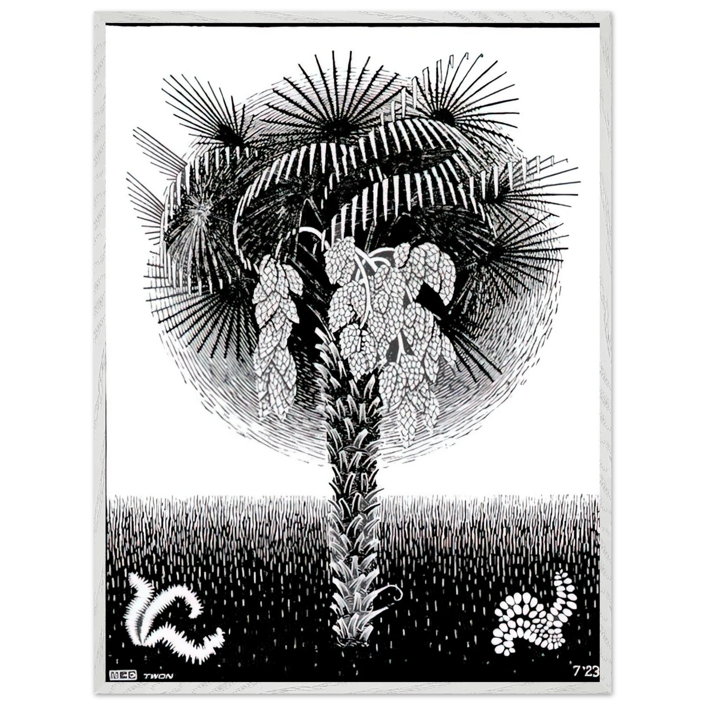 MC Escher - PALM TREE Wall Art - 60x80 cm / 24x32 inches - Premium Wooden Framed Poster With Fine Art Paper - Wood frame