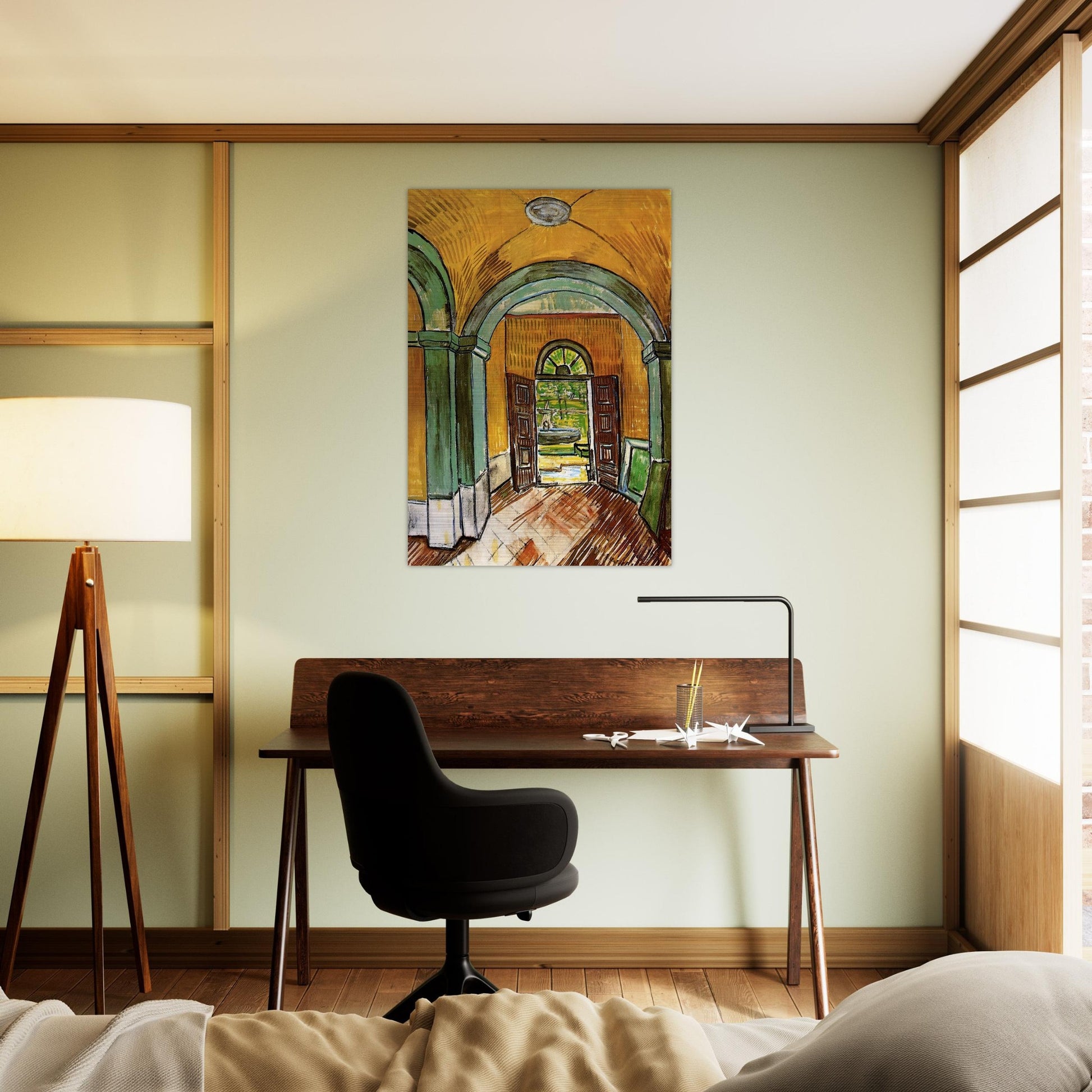 The Entrance Hall of Saint-Paul Hospital - Vincent van Gogh Brushed Aluminum Print - 70x100 cm / 28x40 inches | Vincent van Gogh Aluminum Print | Vincent van Gogh Prints